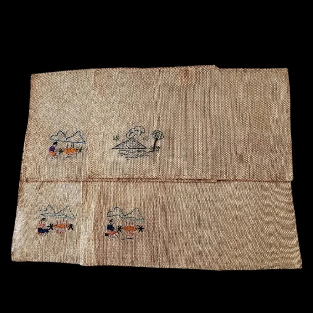 1940s Philippine's Handmade Hessian/Burlap Placemat/Tray Mat Embroidered (4)